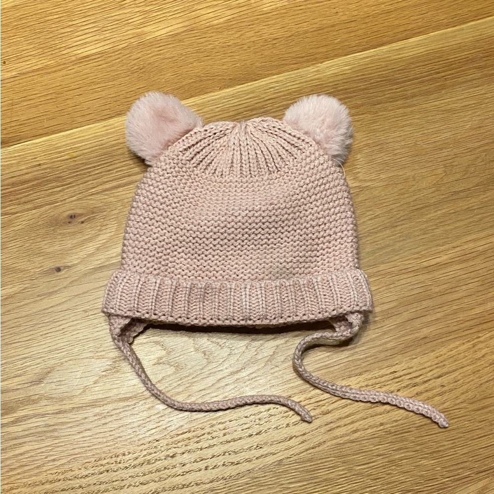 Zara Baby Girl Knit Pom Ear Beanie - Soft Pink (6-12 months)